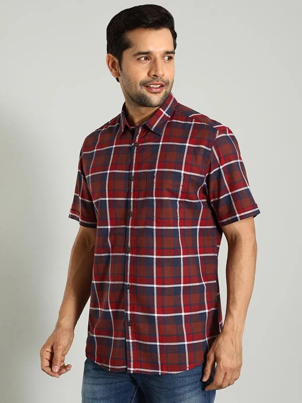 Indian Terrain Men's Regular Fit Half Sleeve Checkered Multicolor Shirt